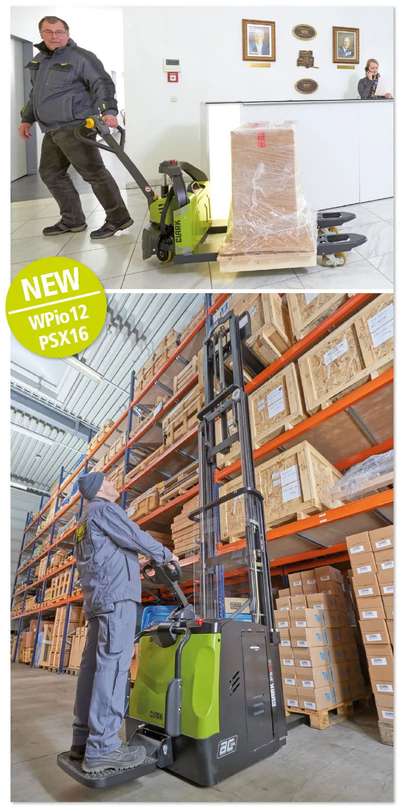 New warehouse equipment: WPio12 electric hand pallet truck and PSX16 electric stacker